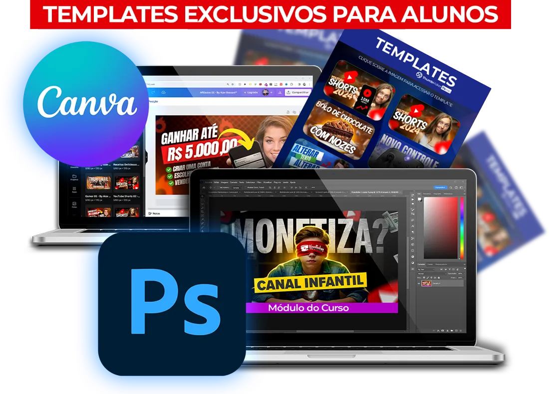 Templates exclusivos do treinamento para Canva e Photoshop